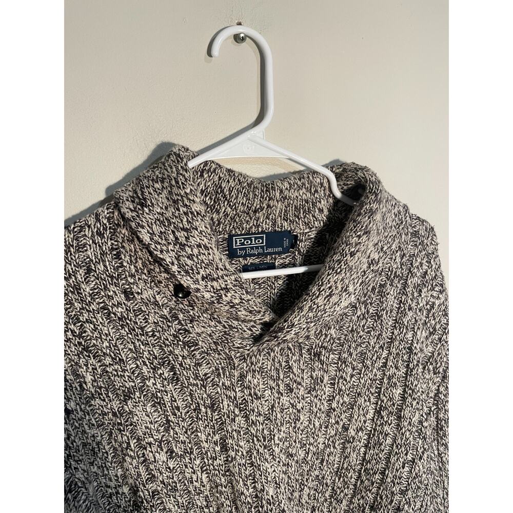 Polo Ralph Lauren Linen Blend Shawl Collar Heavy Knit Sweater Men's Large Preppy - Picture 2 of 7